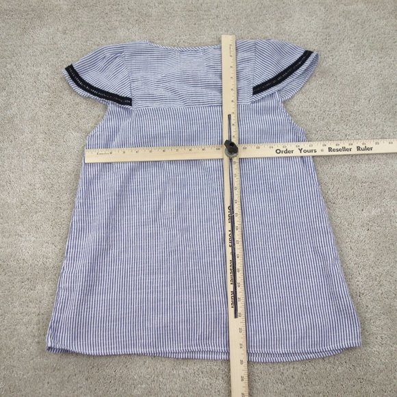 Downeast Top Women's Small Blue Striped Cape Sleeve Tasseled Boho - Picture 5 of 8